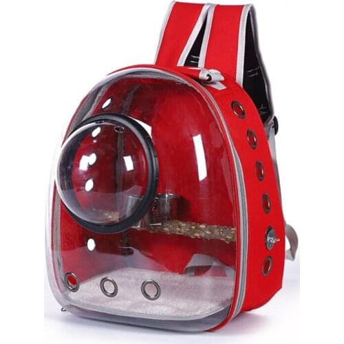 Parrot Backpack Carrier with Portable Bird Feeder Cups Travel Cage Breathable Transparent Space Capsule with Panoramic Design