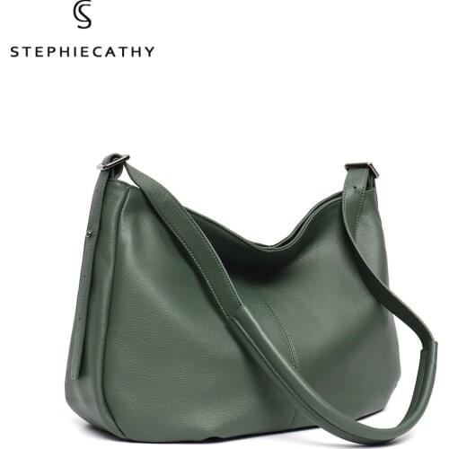 SC Luxury Brand Soft Cowhide Shoulder Bag For Women Casual Large Hobo Handbag Solid Color Genuine Leather Female Crossbody Purse