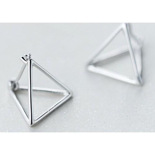 925 Sterling Silver Europe and America Minimalist Geometric 3D Hollow Triangle Stud Earrings for Women Rose Gold Color Earring