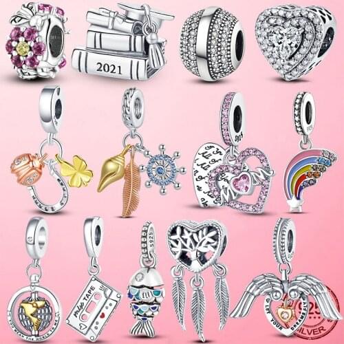 Garden Spring 2021 925 Sterling Silver Rainbow Heart Angel Wings Mum Dangle Charms fit pandora Bracelet Silver 925 Jewelry