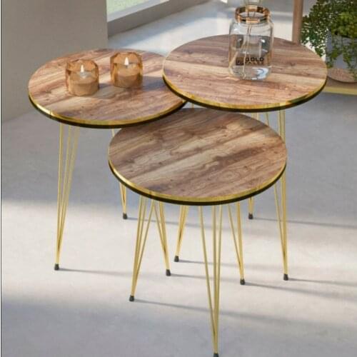 Nesting Table Triple Gold Metal Legs Side Tea Coffee Serving Round Easy to Assemble Modern Living Room Home 2021