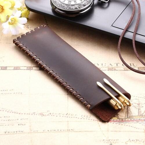 Handmade Genuine Leather Pen Bag, Rustic Leather Pencil Bag Holder Case, Vintage Retro Style Accessories for Notebook 1PC