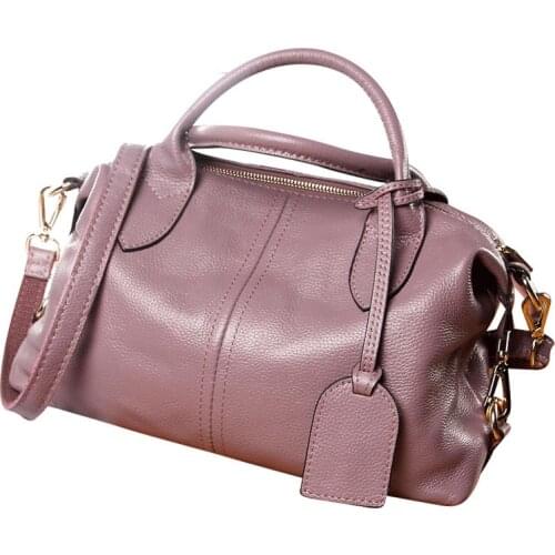 Europe And The United States Cowhide Leather Handbag Fashion Boston Contracted Womens Handbags High Quality Shoulder Bags