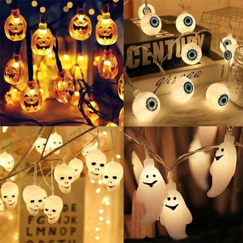 1.5m 10 Lights Horror Skull Ghost Eyeball LED Lights Halloween Light String Garlands for Halloween Party Home Decor Night Lamp