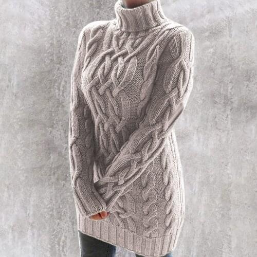 High Collar Twist Casual Solid Color Autumn Winter Sweaters Women New Knit Turtleneck Warm Long Sleeve Pocket Sweater Dresses