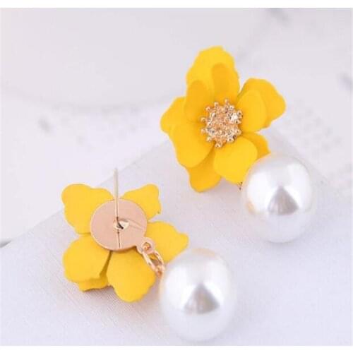 Korean Flowers Drop Earrings For Women Trendy Simulated Pearl Earrings Hanging Dangle Earrings Fashion Jewelry Gifts wholesale