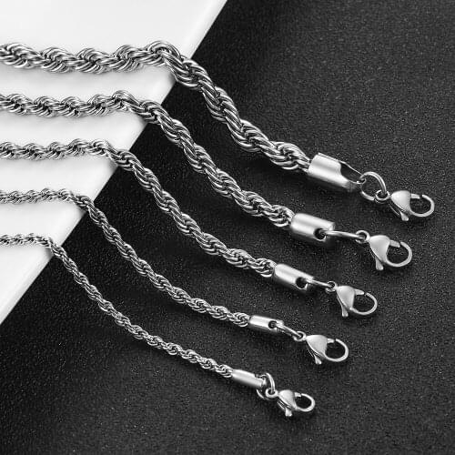 High Quality Stainless Steel Silver Rope Chain2/3/4/5/6mm Fashion Jewelry Ladies Mens Necklace
