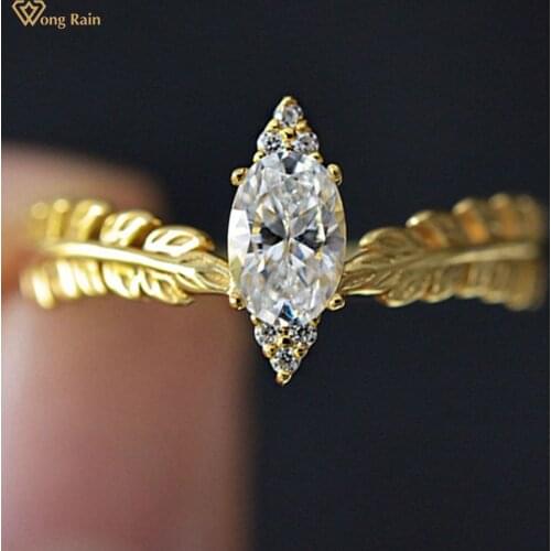 Wong Rain 925 Sterling Silver Marquise Created Moissanite Gemstone Engagement Ring Ladies Fine Jewelry Wholesale Drop Shipping