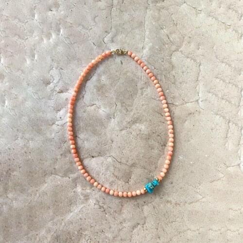 Handmade jewelry natural pink stone beads turquoise pendant ladies short necklace fashion accessories sweet romantic all-match