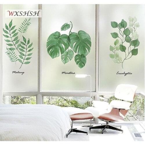 Custom Size Static Cling Window Sticker Fresh Leaves Private Water-Proof Durable Glass Covering For Window Door Cabinet Table