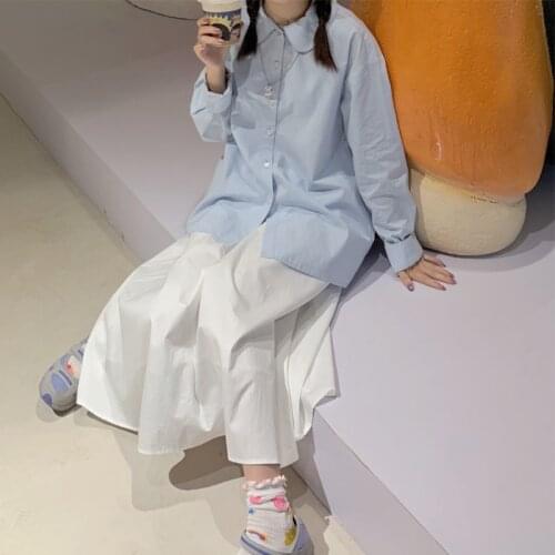 Long Skirt for Women White Half-length Skirt Female 2021 Autumn New Japanese Fairy A-line Mid-length Work Skirt Skirt