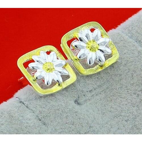 Top Selling 925 Sterling Silver & Gold Color Plant Flower Stud Earrings for Women Girls Jewelry Gift