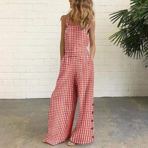 Women Loose Style Overalls, Plaid Printed Pattern Square Collar Sleeveless For Party Beach Prom Music Festival Dating Travel