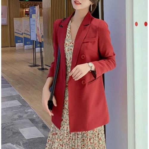 2020 Autumn Coat Korean Ladies Tops Fashion Long Sleeve Jacket Red Black Suit Female Loose Blazer Women Blazers Long Jackets