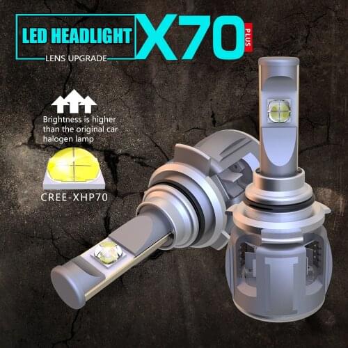 1 Set 9012 HIR2 60W 7800LM X70 LED Headlight Front Lens Lamps Bulbs XHP-70 4SMD Chips Turbo Fan White 6000K Lens 120W 15600lm