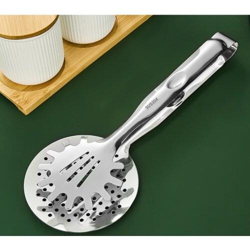 1pcs New Multi-functional Filter Spoon With Clip Food Kitchen Oil-Frying BBQ Filter Stainless Steel Clamp Strainer Kitchen Tools