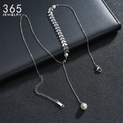 2020 New Fashion Stainless Steel Leaves Necklace For Women Girl Jewelry Wedding Gift Pearl Pendant Choker Necklaces
