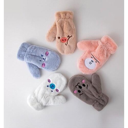 2020 New Soft Plush Rope Mittens Plush Gloves Thick Winter Gloves Women Outdoor Mittens Warm Cute Cartoon Imitation Rabbit Hair