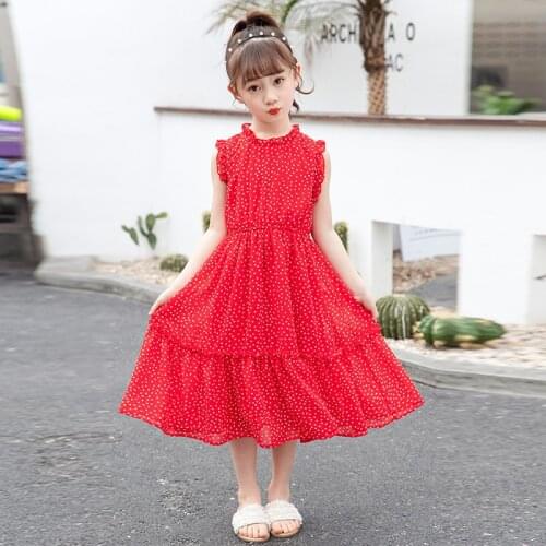 2021 Teen Girl Summer Dress Dots Printed Girls Birthday Party Dress Sundress Children Clothing for 3 4 5 6 7 10 12 Years
