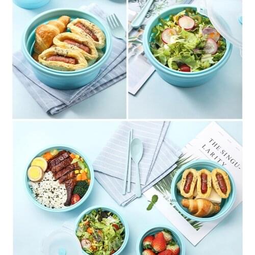 3pcs/4pcs A set Silicone Collapsible Round Bowl Lunch Box Food Storage Container Bento Free Microwavable Portable Picnic Outdoor