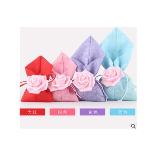 4 Colors Imitation hemp fabric,Non-woven candy bag with foam flower for chocolates wedding party return gifts
