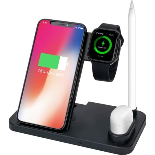 4 In 1 Qi Fast Charger Wireless Charging Stand for Iphone Apple IWatch 5 4 3 2 Charger Pad Dock Station for Airpods Apple