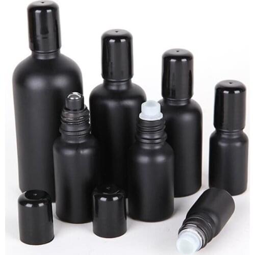 5ml 10ml Matt black roll on glass Bottle glass or stell ball sample Vial Cosmetic packaging container F011