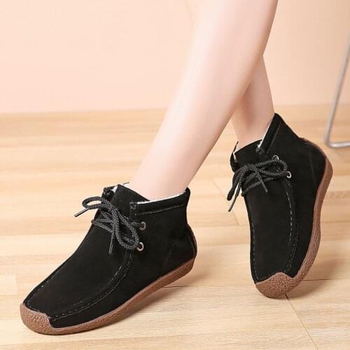 2020 Heat Winter Boots Women Basic Ankle Boots Woman High Quality Boot Female Shoes Warm Lace Up Boots Plush Botas Mujer 35-41