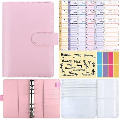 Budget Binder A6 PU Leather Notebook Binder for Budgeting 6 Ring Cash Envelope Binder with PVC Pockets