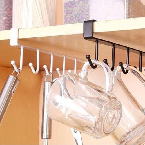 Black/white Wrought Iron 6 Hook Kitchen Cup Holder Hanging Bathroom Hanger Locker Door Shelf Detachable Storage Rack