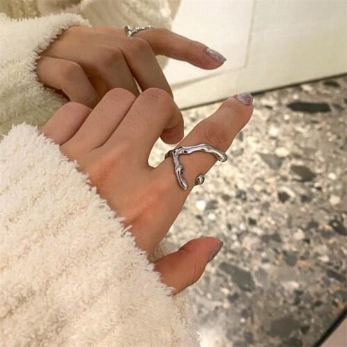 SRCOI Elegant Irregular Geometric Texture Finger Rings Chic Staggered Lines Simple Adjustable Open Ring Women Minimalist Jewelry