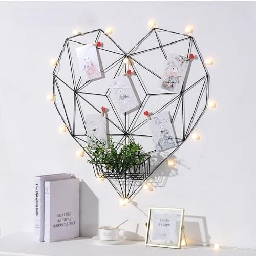 GY Iron Love Grid Photo Wall Decoration Creative Photo Hemp Clip Photo Frame Wall-Mounted Combination Shelf