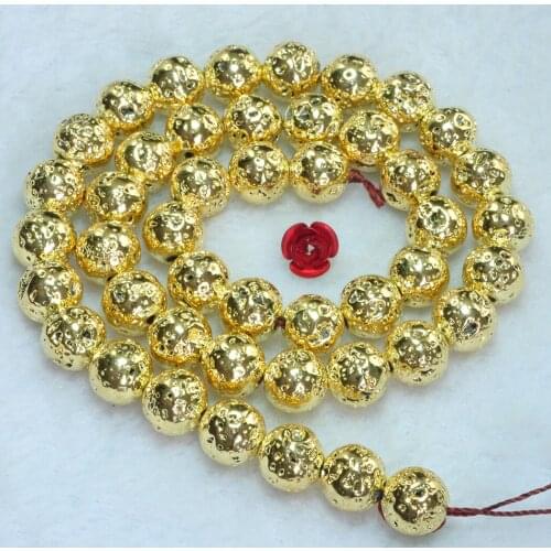 ICNWAY Natural 8mm Gold Plated Lava Gemstone Round Loose Beads DIY Bracelet Necklace Earrings Making Jewelry 15inch