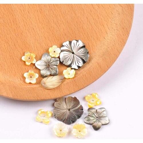 5Pcs Yellow/Sliver Mother Of Pearl Seashell Flower Texture Curved Shells Beads For Making Earring DIY Jewelry Accessories 8-20mm