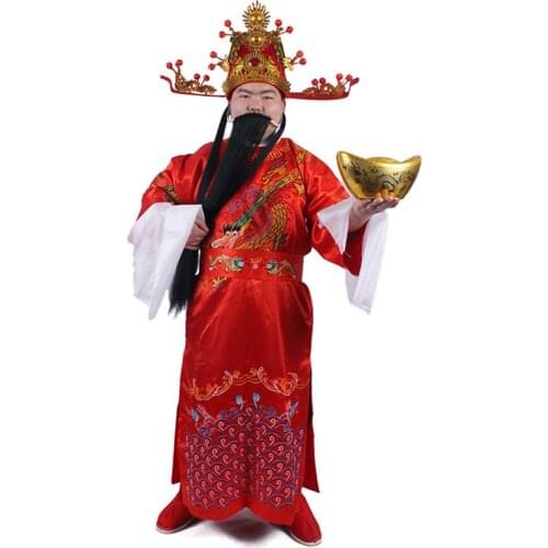 Chinese ancient classic embroidery red suits story stage costumes CAI SHENYE god of wealth costume role play