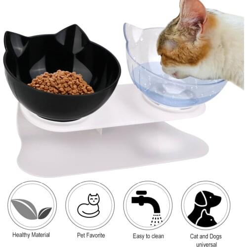 Transparent Pet Cat Bowl with Raised Stand Double Bowls Dogs Cats Feeder Pet Food and Water Feeding Bowls For Puppy Cat Supplies