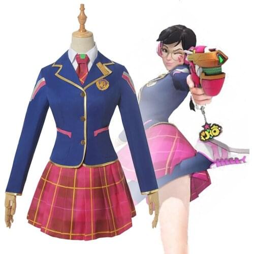 Game OW Cosplay Costumes D Va Hana Song Cosplay Costume School uniform clothes dresses Suits JK Suits Full Sets Skirts casual