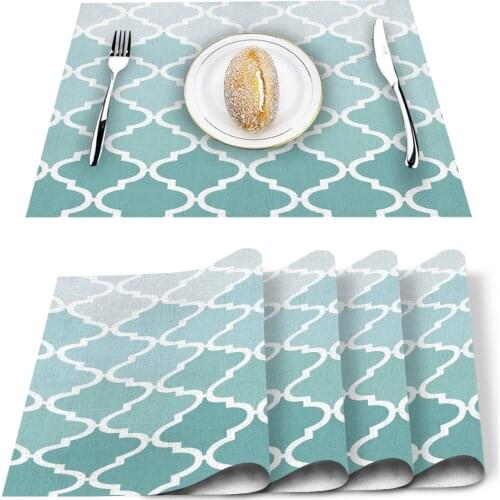 4/6pcs Set Table Mats Geometric Blue Green Gradient Turquoise Table Napkin Kitchen Accessories Home Party Decorative Placemats