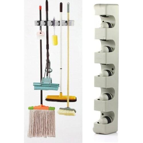 Kitchen Organizer 5 Position Wall Mounted Shelf Storage Holder for Mop Brush Broom Mops Hanger ABS Home Organizer