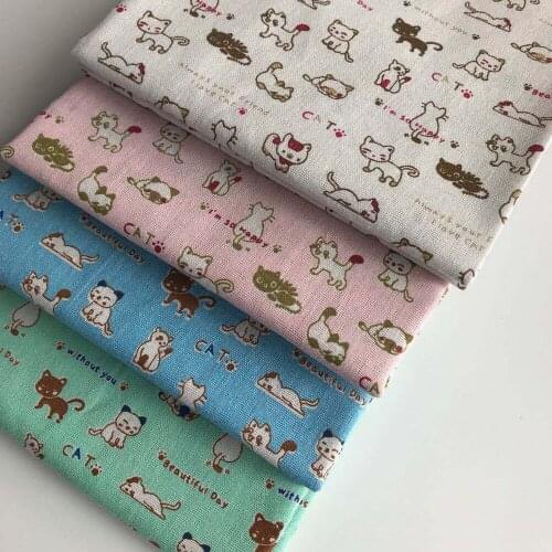 Linen Cotton Fabric Linen Printed Little White Cat Used for Handmade DIY Pillow Patchwork Curtains Tablecloth Materials
