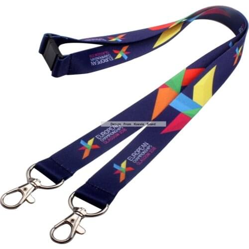 Wholesale Logo Print multicolor Neck Strap Lanyard Detachable buckle Polyester double hook Straps For Meeting or sport Club