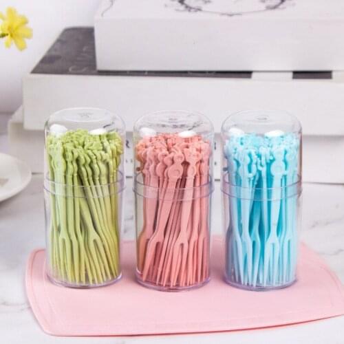 Fruit Fork Set Creative Cute Disposable Cartoon Small Fork Storage Can European Household Children Eat Fruit Stick Forks