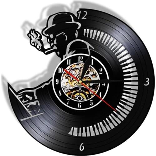 Piano Player Silhouette Playing The Piano Music Vinyl Record Wall Clock Modern Design Personality Wall Art Decor For CD Shops
