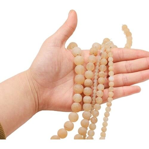 Natural Matte Stone Yellow Watermelon Crystal Round Loose Bead For Jewelry Making DIY Bracelet Accessories 1Strand 4 6 8 12mm