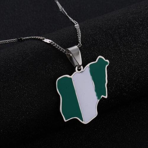 Stainless Steel Trendy Nigeria Map Flag Pendant Necklaces Nigerian Map Cain Jewelry