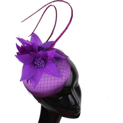 Charming Wedding Feather Flower Headpiece Headband Nice Satin Fashion Fascinator Hat With Elegant Women Wedding Chapeau Caps