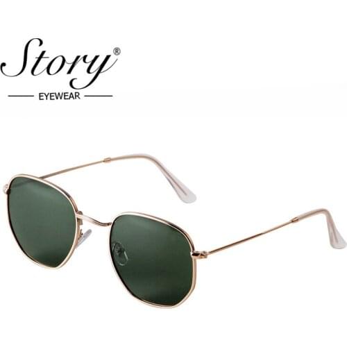 STORY Classics Retro Hexagon Polarized Sunglasses Men Vintage Metal Large Frame Green Lenes Driving Square Sun Glasses SZ3549Q