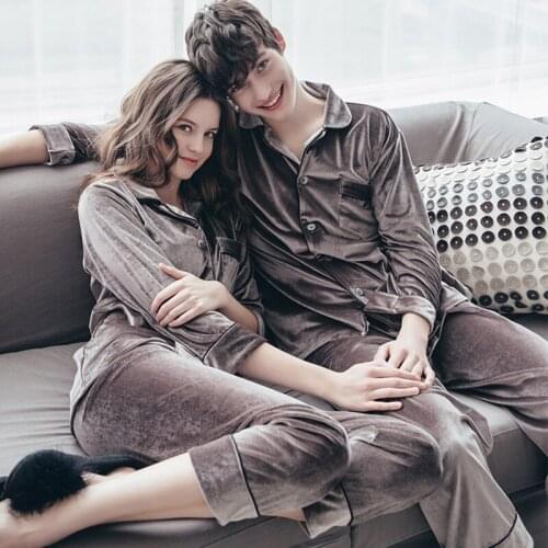 JULYS SONG Autumn Winter Couple Pajamas Woman Man Pajamas Set Sleepwear Gold Velvet Top And Pants Pajamas Long Sleeve Homewear