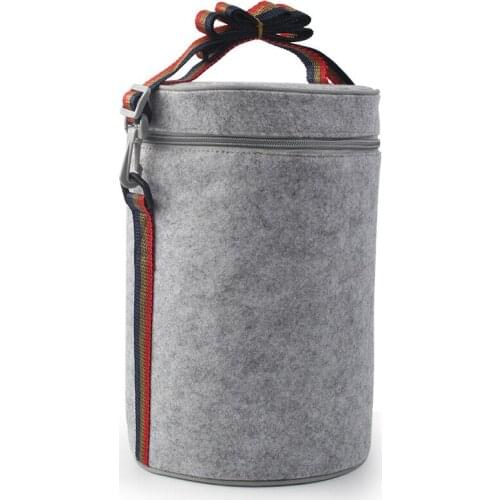 Portable Thermal Lunch Bag Solid Felt Lunch Box Bags Tote With Tinfoil For Women Kids Picnic Camping Set Round Insulation Bag
