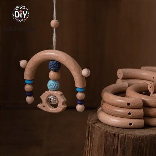 Let’s Make 1pc Three holes Baby Wooden Teether Semi Ring Beech 96mm Wooden Baby Teething For New Born Toys Play Gym DIY Teethers